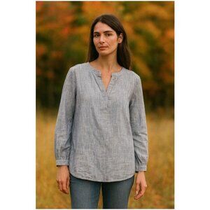Old Ranch Chambray Split-Neck Tuic Top Size Large